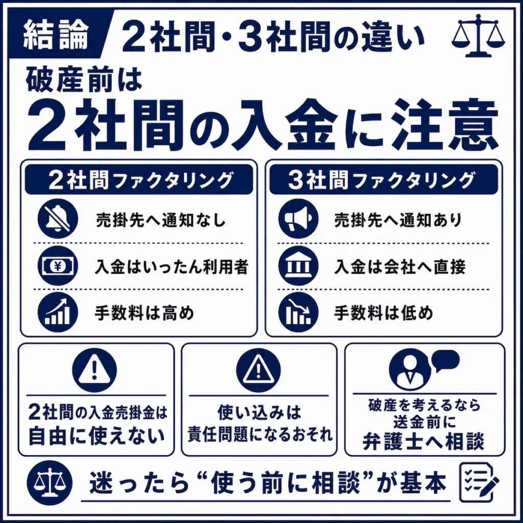 2社間と3社間の違い｜破産したときに何が変わるか_まとめ画像