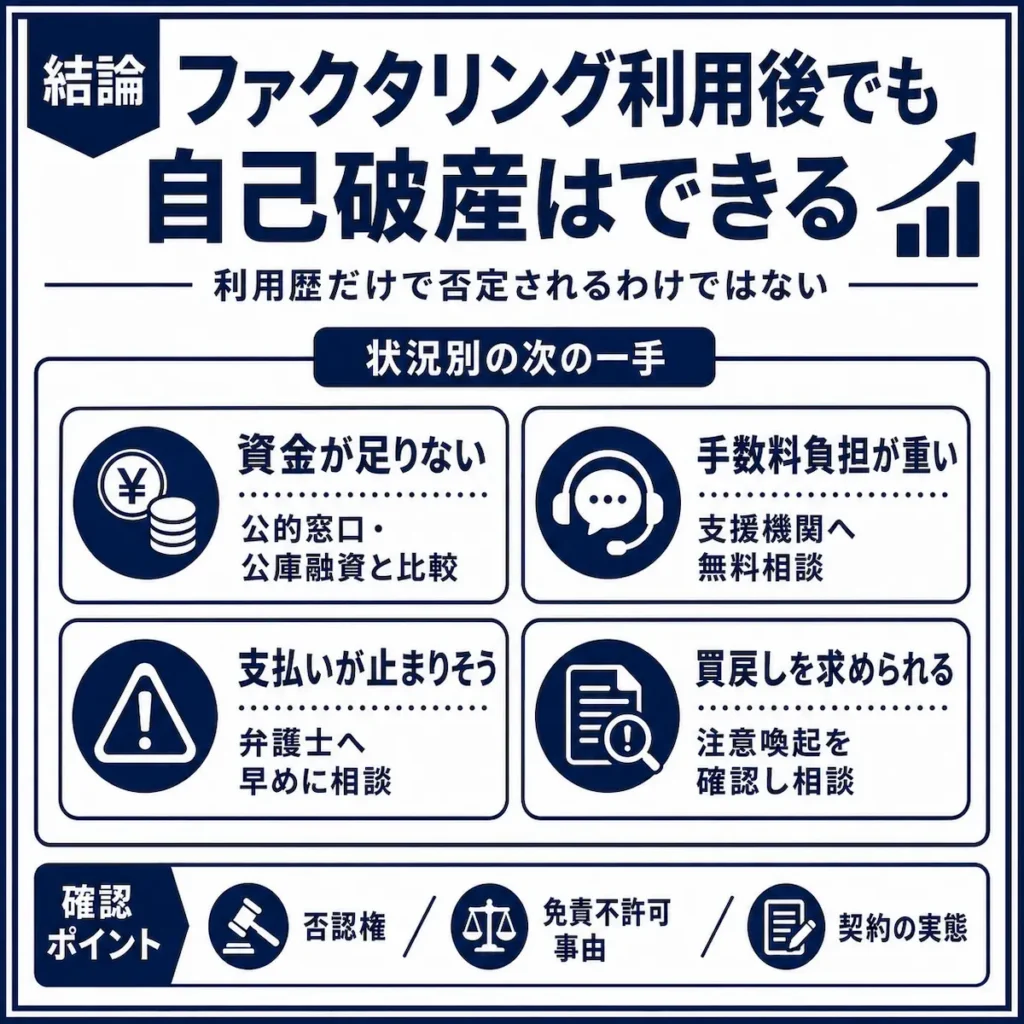 ファクタリング利用後でも自己破産はできる_まとめ画像